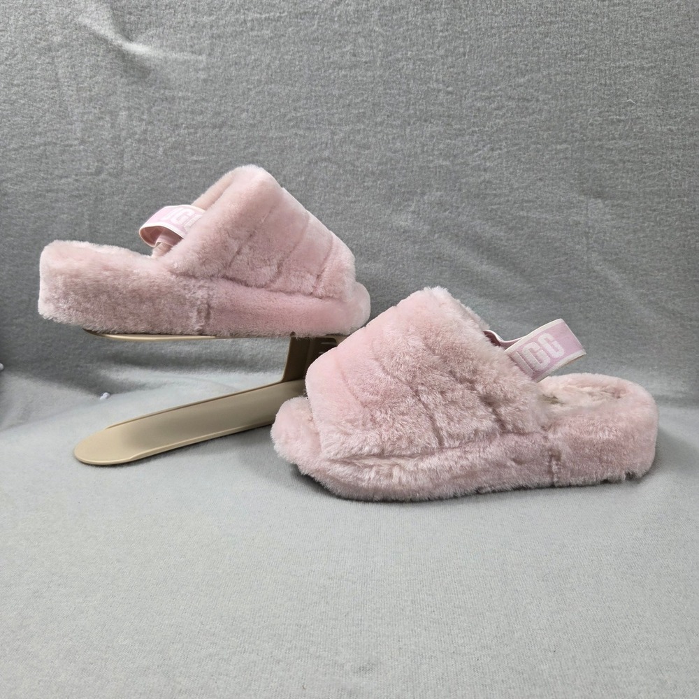 UGG Fluff Yeah Slide Women Size 9 Pink Excellent Sheepskin Slingback Slipper